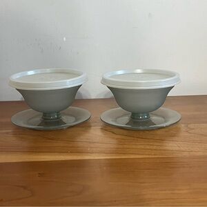 2 Vintage Tupperware Pudding Parfait Jello Dessert Cups/Lids 754-25 Very Good‎